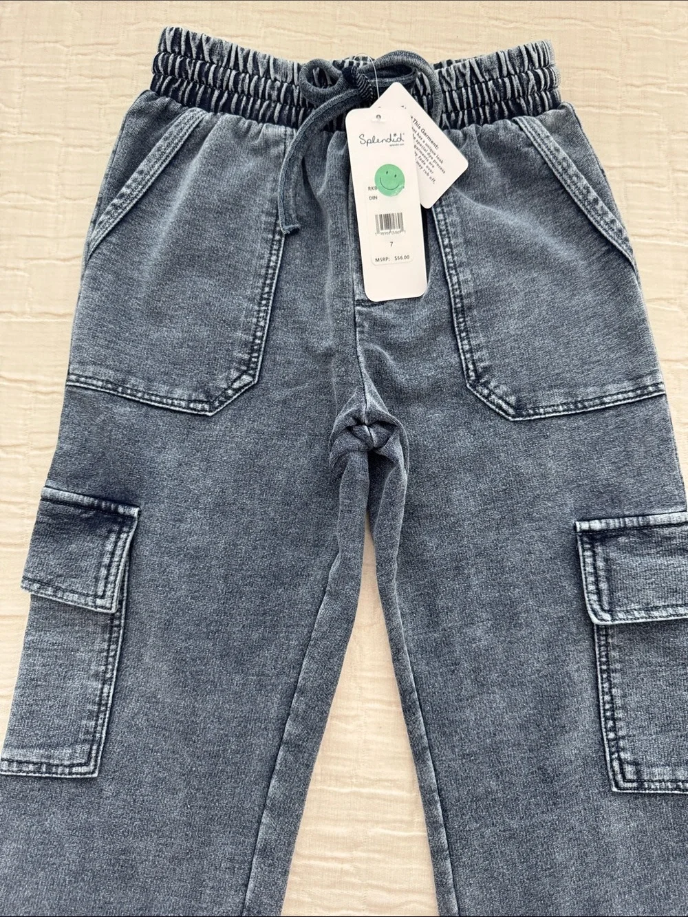 Splendid NWT Girls 2 Pc Washed Hoodie Sweatshirt/Cargo Pant- Denim, Size 7